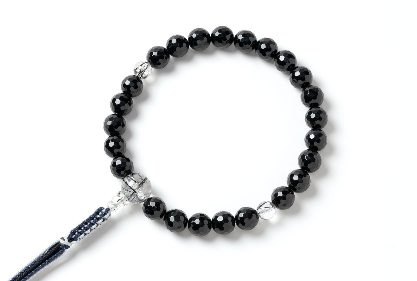 黒水晶12ミリ切子24玉単念珠ブラックルチルクオーツ仕立