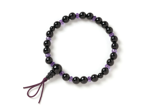 黒オニキス7ミリ／紫水晶切子腕輪念珠共仕立