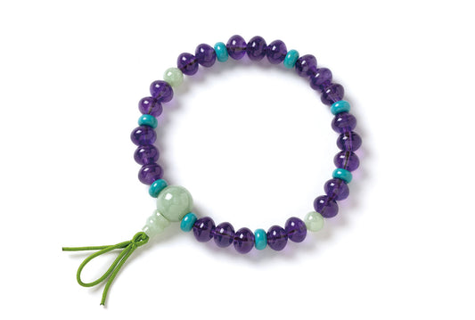 紫水晶6×8ミリ／ターコイズ腕輪念珠翡翠仕立