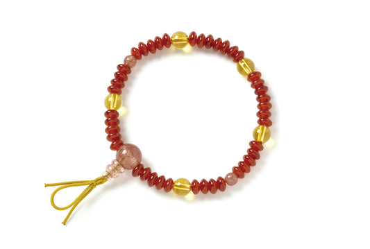 赤メノウ3×6ミリ／黄水晶腕輪念珠ストロベリークオーツ仕立