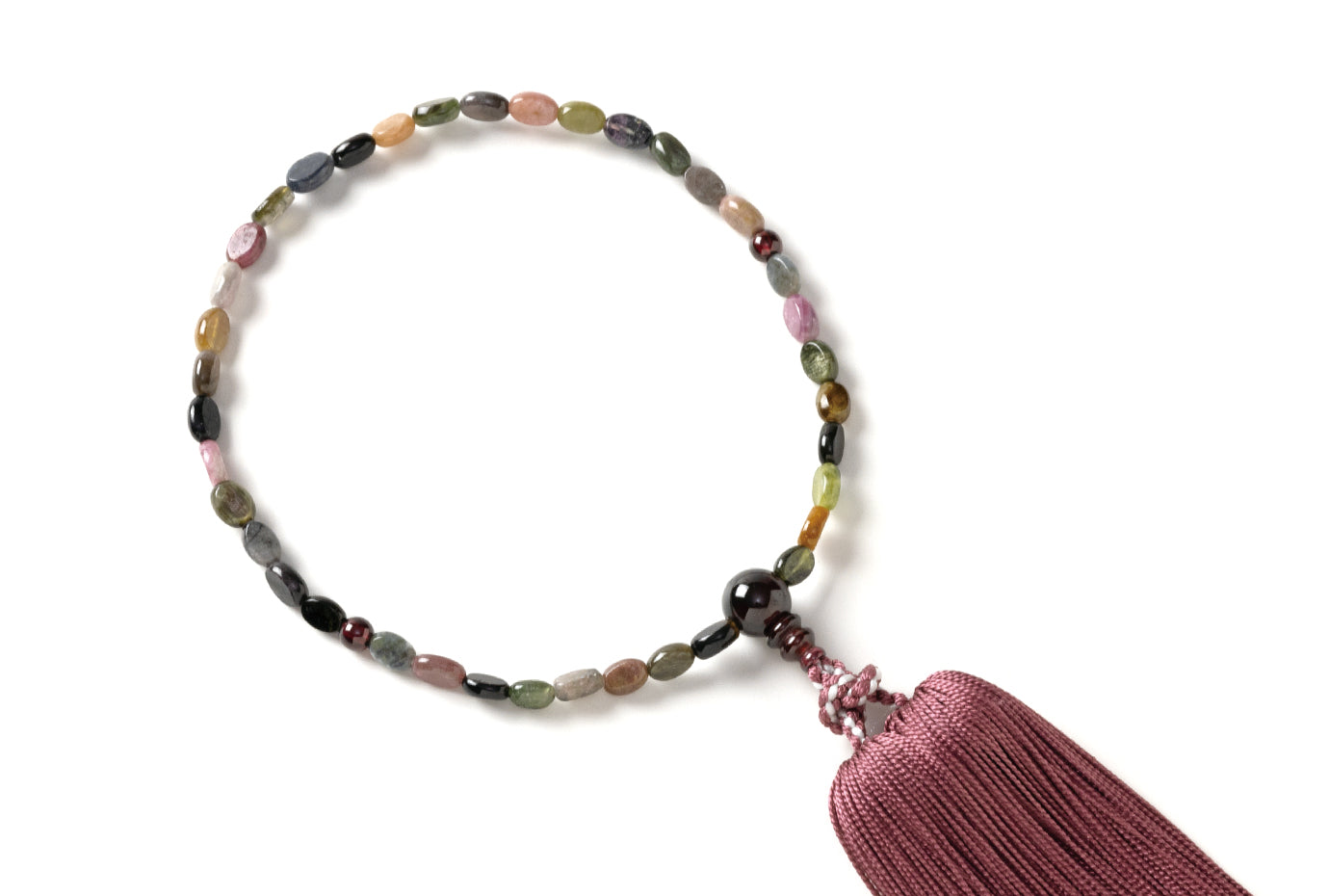 MIXトルマリン8×6ミリオーバル型単念珠ガーネット仕立