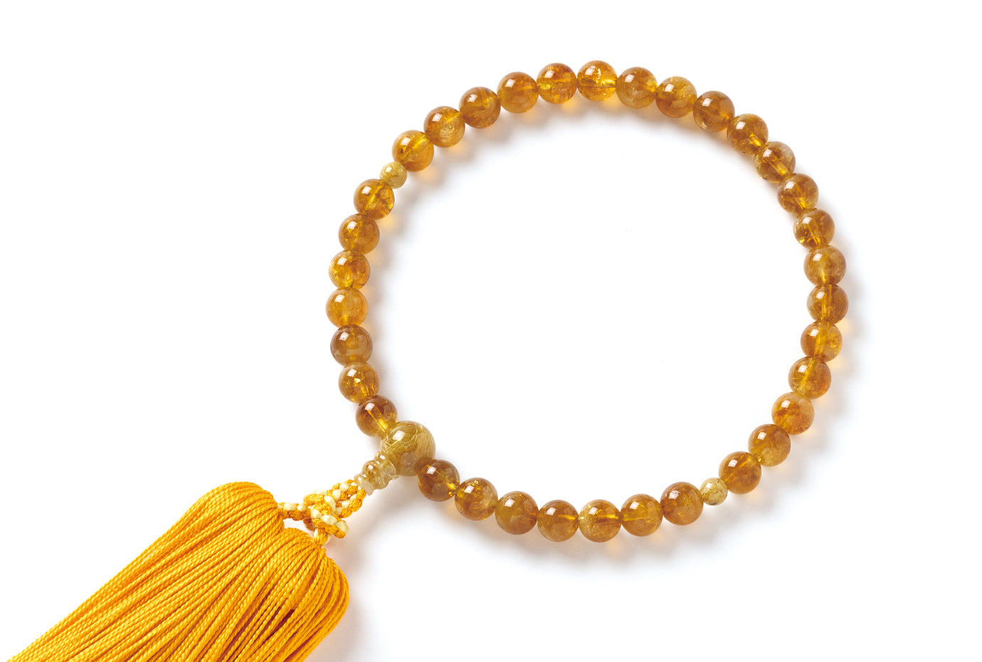 ブラウンシトリンクオーツ8ミリ単念珠ルチルクオーツ(ラビットヘアー)仕立