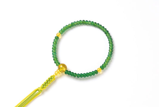 緑メノウ3×5ミリ単念珠黄水晶仕立