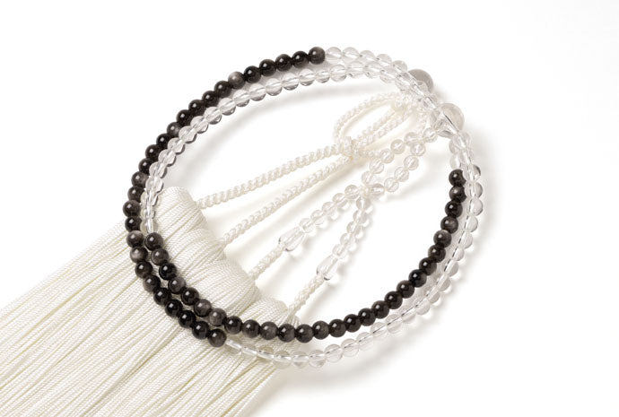 銀黒曜石・水晶尺二寸半装束念珠 浄土真宗