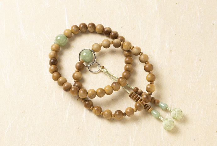 老山白檀三万浄土珠数翡翠仕立