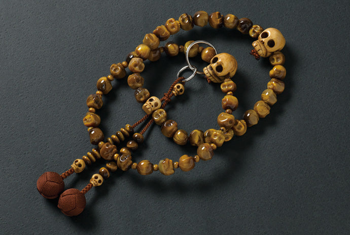 黄虎目骸骨彫三万浄土珠数/バッファローボーン仕立