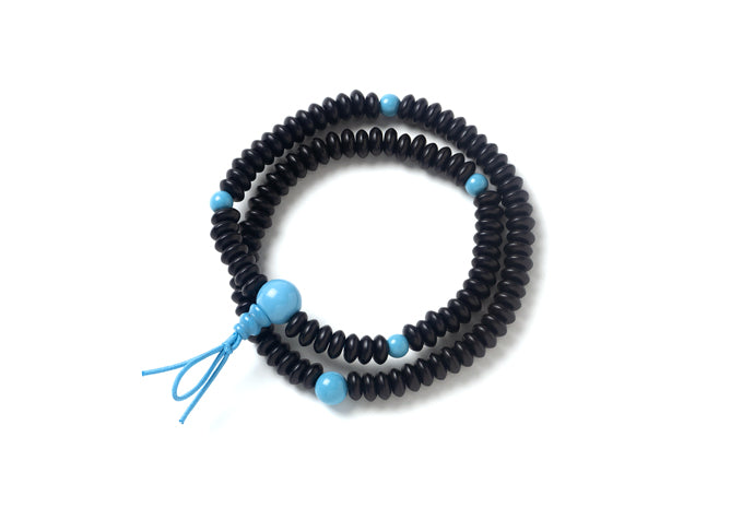 艶消黒檀3×7ミリ108玉二輪腕輪念珠プレスドターコイズ仕立