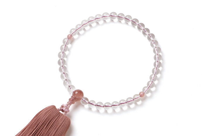 B水晶7ミリ単念珠ストロベリークオーツ仕立