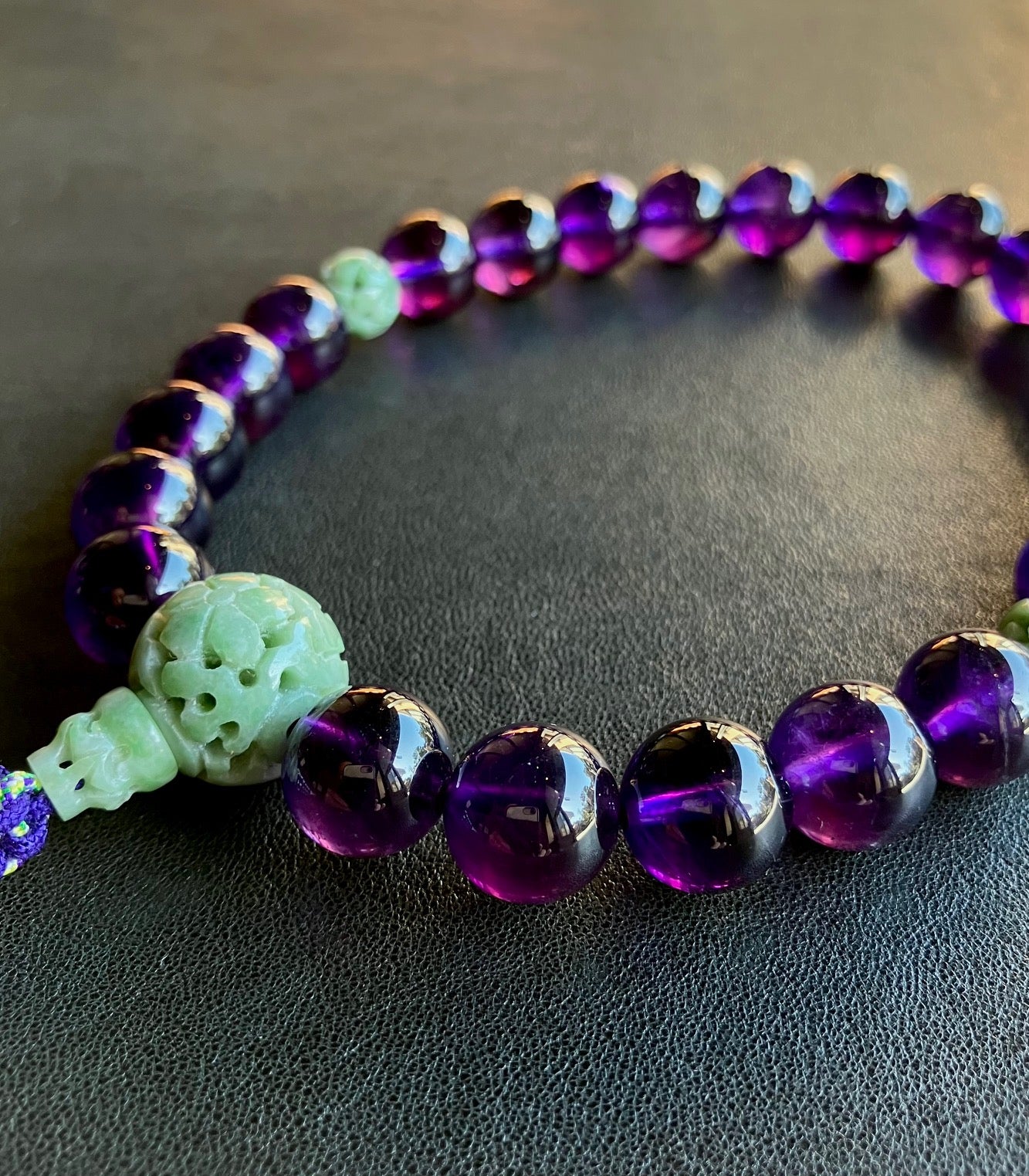 紫水晶23玉単念珠独山玉彫刻仕立