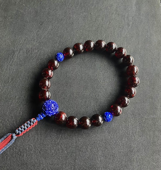 撫順琥珀20玉単念珠ラピスラズリ彫刻仕立