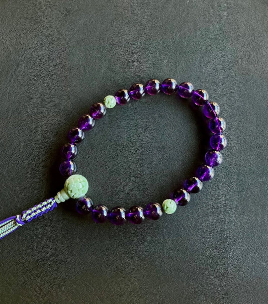 紫水晶23玉単念珠独山玉彫刻仕立