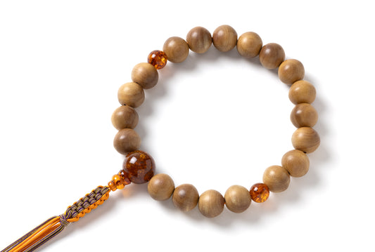 白檀１５．５ミリ１９玉単念珠プレスドアンバー仕立