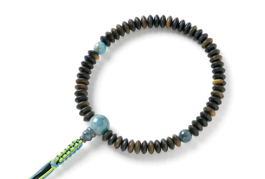 黒柿５×１０ミリ平玉単念珠クリソコーラインクオーツ仕立