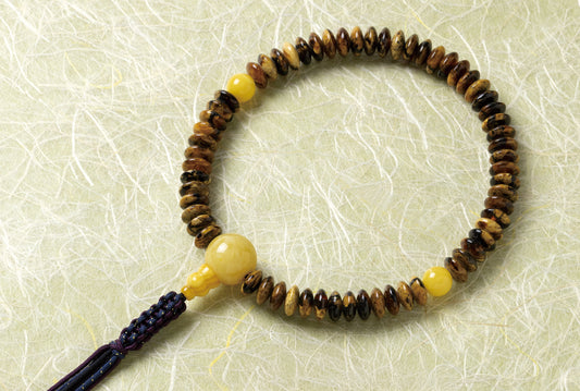 虎琥珀５×１０ミリ単念珠乳老琥珀仕立