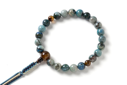 クリソコーラインクオーツ１２ミリ２２玉単念珠ブラウンメノウ仕立