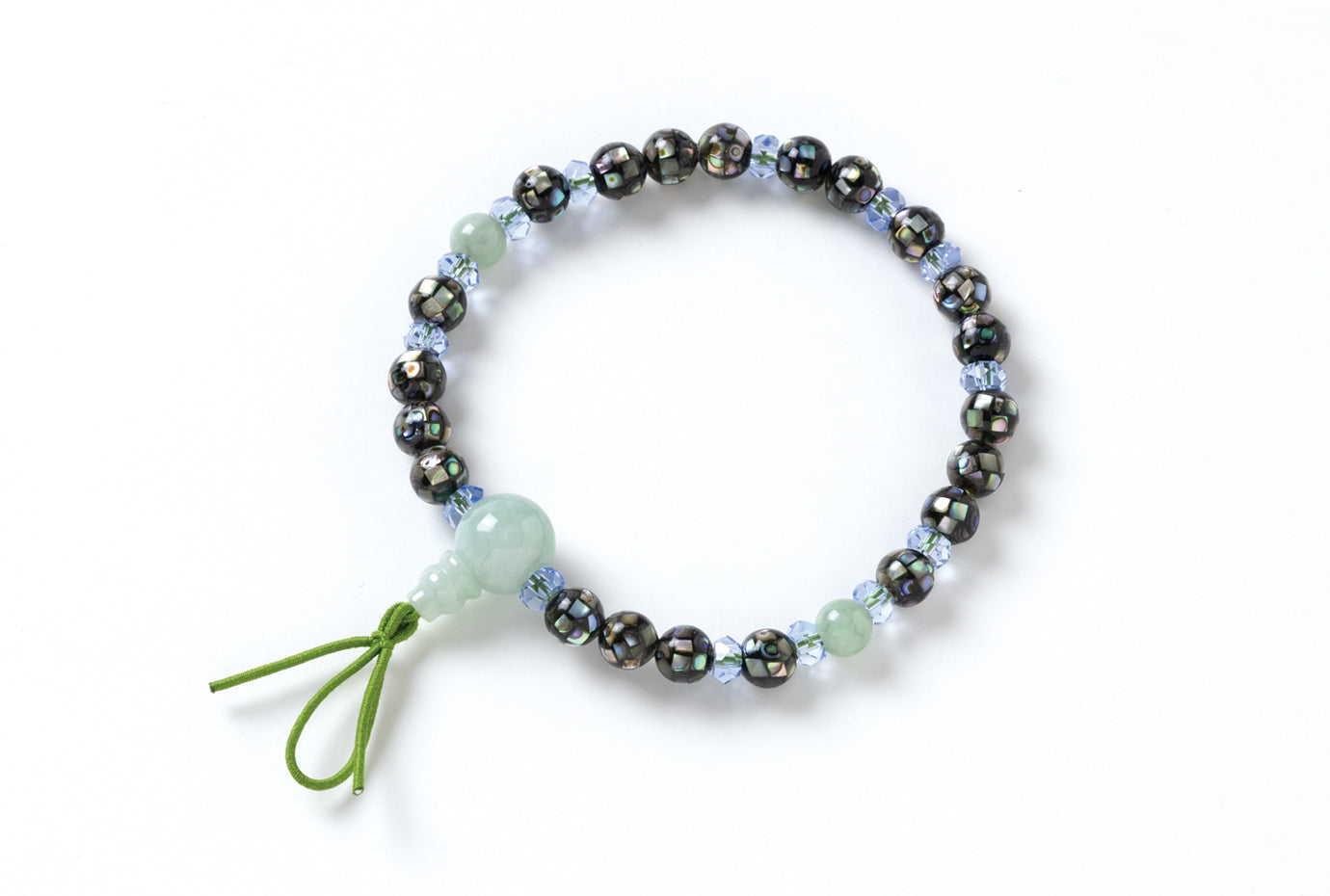 アバローンシェル６ミリ／ブルークオーツ切子腕輪念珠翡翠仕立