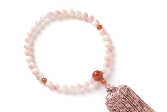 ピンククイーンコンクシェル８ミリ単念珠サンストーン仕立